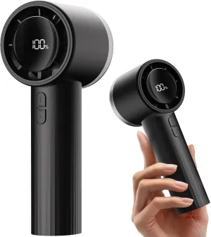 SWEETFULL Portable Handheld Turbo Fan - 6 Gear High Speed Rechargeable Powerful Mini Hand Fan with Flashlight, Digital Display, Personal Fans for Travel/Camping/Outdoor/Home, Women Men Gifts (Black) Mini handheld fan for personal cooling
