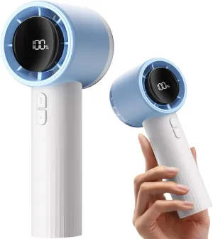SWEETFULL Portable Handheld Turbo Fan - 6 Gear High Speed Rechargeable Powerful Mini Hand Fan with Flashlight, Digital Display, Personal Fans for Travel/Camping/Outdoor/Home, Women Men Gifts (Blue) Mini handheld fan for personal cooling