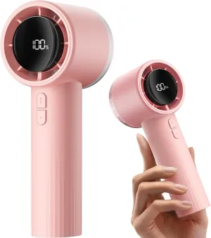 SWEETFULL Portable Handheld Turbo Fan - 6 Gear High Speed Rechargeable Powerful Mini Hand Fan with Flashlight, Digital Display, Personal Fans for Travel/Camping/Outdoor/Home, Women Men Gifts (Pink) Mini handheld fan for personal cooling