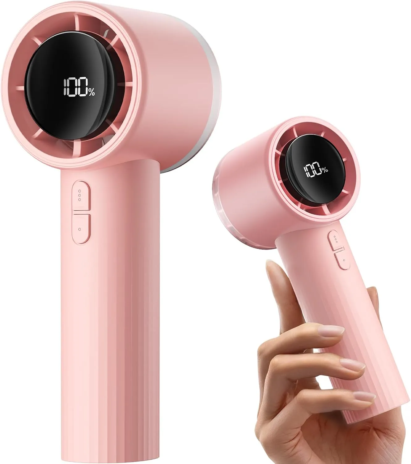 SWEETFULL Portable Handheld Turbo Fan - 6 Gear High Speed Rechargeable Powerful Mini Hand Fan with Flashlight, Digital Display, Personal Fans for Travel/Camping/Outdoor/Home, Women Men Gifts (Pink) Mini handheld fan for personal cooling