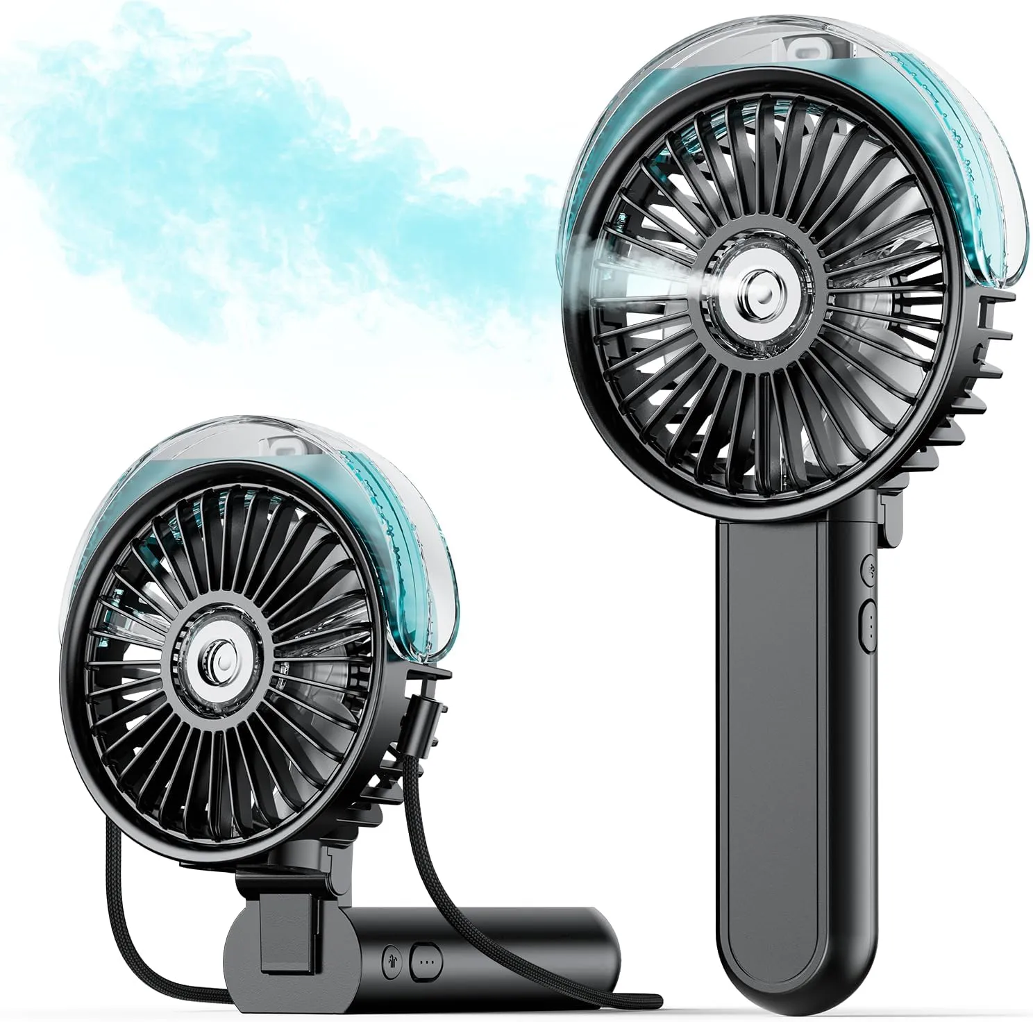 SWEETFULL Portable Misting Fan - 180 Foldable Handheld Personal Fan with Mist Spray, 3 Speeds, 30ml Water Tank, USB Rechargeable for Travel, Outdoors, Makeup, Camping, Home, and Office Use Neck fan for hands-free comfort