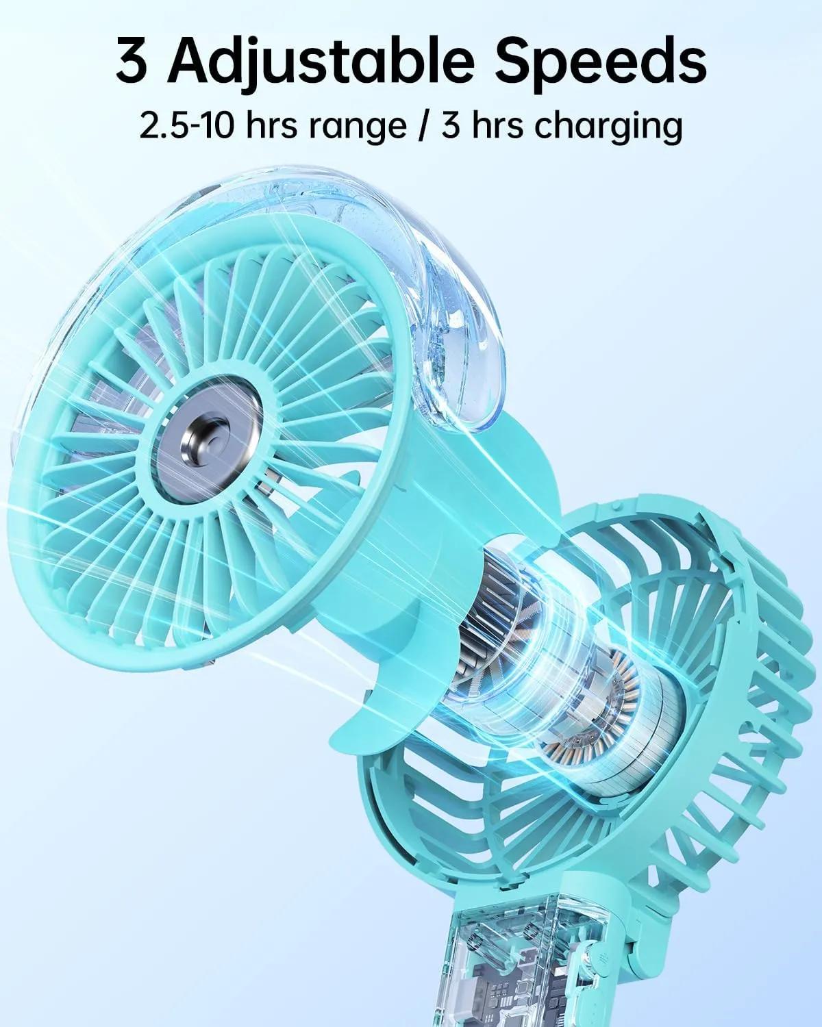 SWEETFULL Portable Misting Fan - 180 Foldable Handheld Personal Fan with Mist Spray, 3 Speeds, 30ml Water Tank, USB Rechargeable - Ideal for Travel, Outdoors, Makeup, Camping, Home, and Office Use