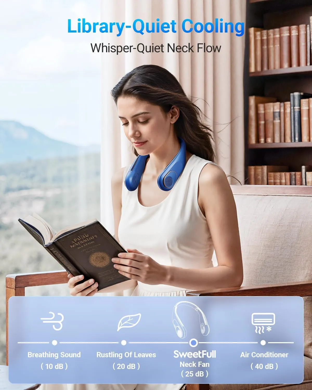 SWEETFULL Portable Neck Fan 360 Cooling Bladeless Personal Fan | No Hair Twisting - 4000mAh USB Rechargeable Wearable Fan for Travel, Birthday Gifts for Men, Women, Mom, and Dad