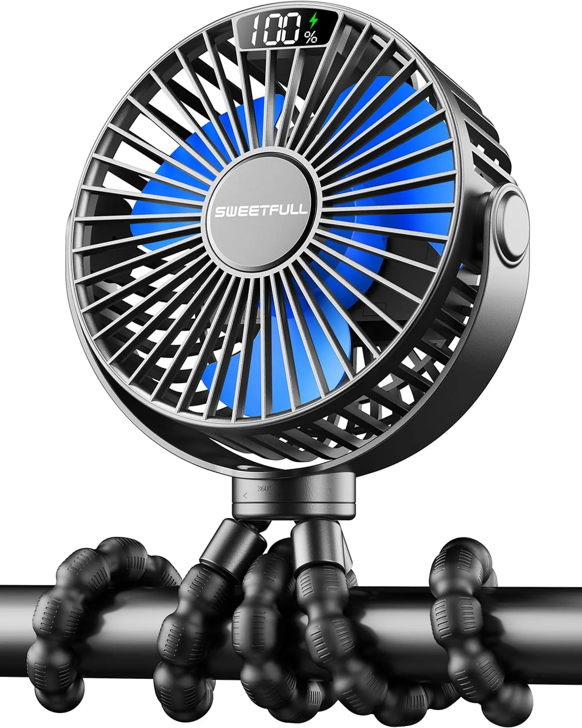 SWEETFULL Portable Stroller Fan with Display 4000mAh Battery Powered Mini Clip On Fan, 4-Speed Rechargeable Small Personal Cooling for Baby Car Seat Crib Travel - Black Battery-powered portable fan