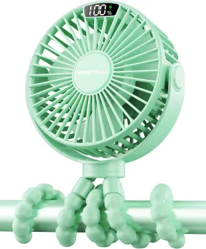 SWEETFULL Portable Stroller Fan with Display 4000mAh Battery Powered Mini Clip On Fan, 4-Speed Rechargeable Small Personal Cooling for Baby Car Seat Crib Travel - Green Battery-powered portable fan