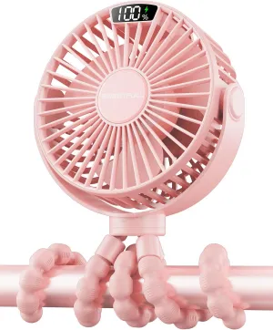 SWEETFULL Portable Stroller Fan with Display 4000mAh Battery Powered Mini Clip On Fan, 4-Speed Rechargeable Small Personal Cooling for Baby Car Seat Crib Travel - Pink Battery-powered portable fan