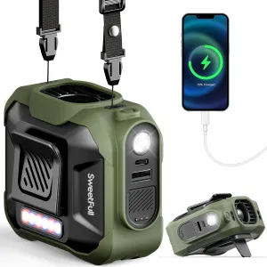SWEETFULL Portable Waist fan, 10000mAh Personal Fan Rechargeable with Belt, 15500RPM Clip on Fan with LED SOS & Flashlight, 3 Speeds Battery operated 24H RunTime for Jobsite Outdoor Travel (Green) Waist-mounted portable fan for outdoor use