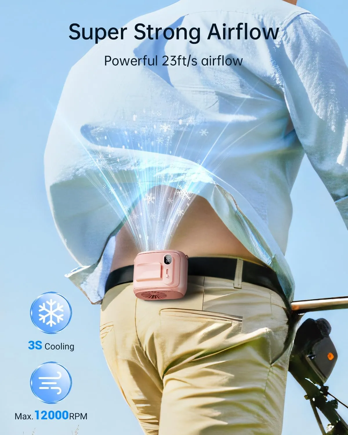 SWEETFULL Portable Waist Fan - Rechargeable Hands-Free Personal Neck Fan with 100 Speeds, 24Hrs Cooling, 10000RPM, Small Wearable Belt Shirt Clip Cooler for Outdoor Camping Travel - Pink