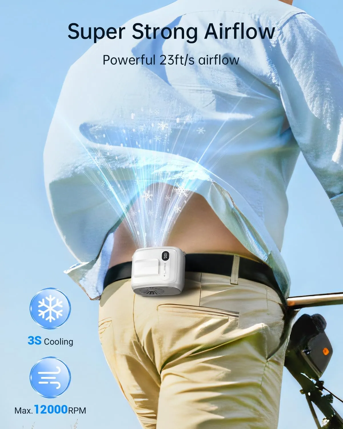 SWEETFULL Portable Waist Fan - Rechargeable Hands-Free Personal Neck Fan with 100 Speeds, 24Hrs Cooling, 10000RPM, Small Wearable Belt Shirt Clip Cooler for Outdoor Camping Travel - White