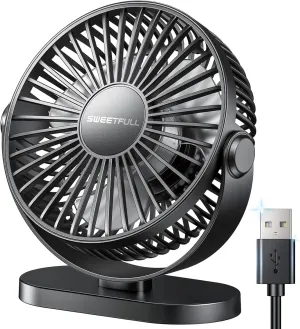 SWEETFULL USB Desk Fan Small Quiet - 3 Speeds Mini Personal Portable Fan 360 Rotation Adjustable, 5.5 Inch Office Table Cooling Gadgets on Desktop (Black) USB desktop fan for workspace