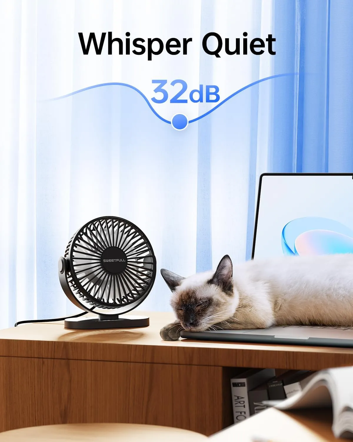 SWEETFULL USB Desk Fan Small Quiet - 3 Speeds Mini Personal Portable Fan 360 Rotation Adjustable, 5.5 Inch Office Table Cooling Gadgets on Desktop (Black)