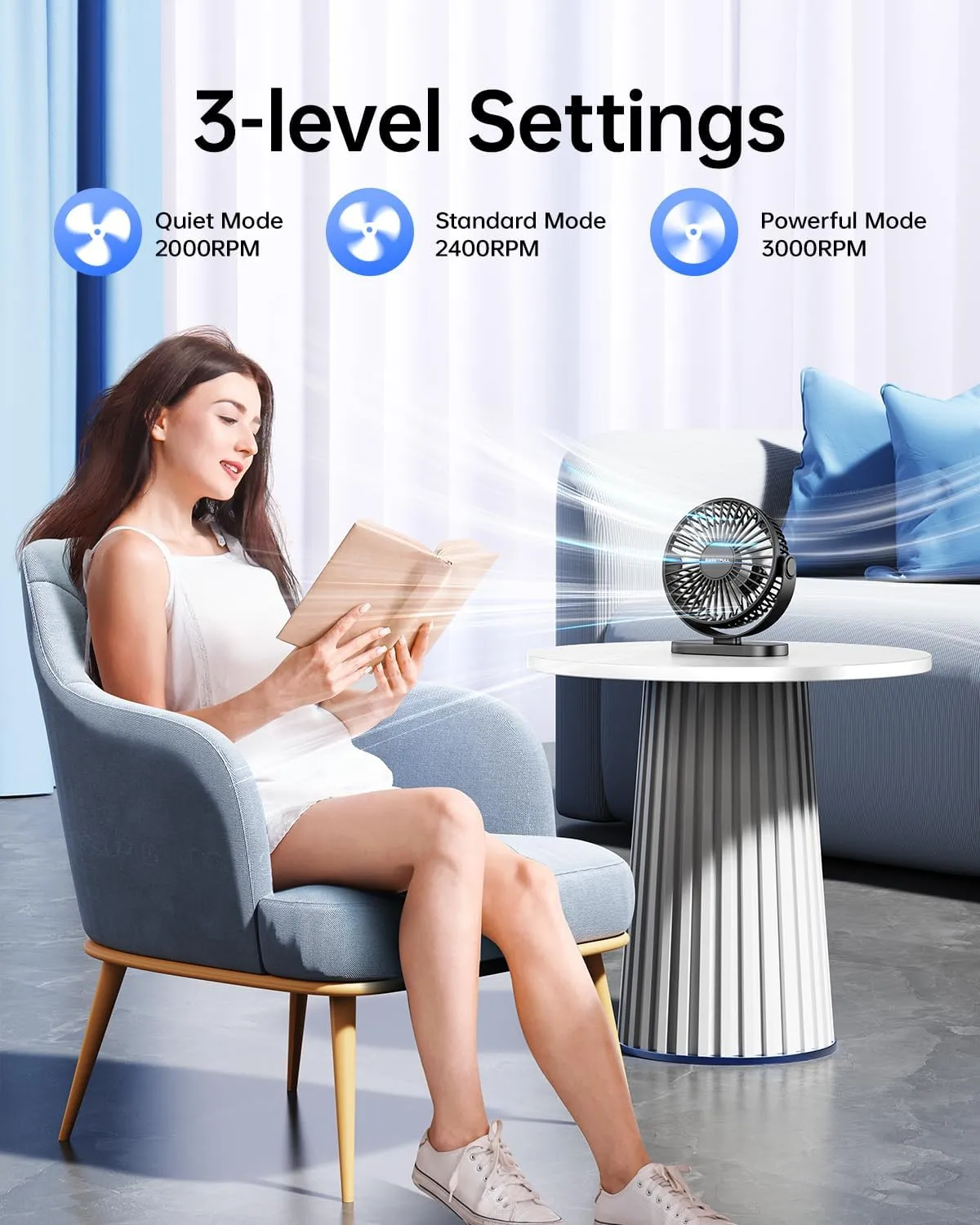 SWEETFULL USB Desk Fan Small Quiet - 3 Speeds Mini Personal Portable Fan 360 Rotation Adjustable, 5.5 Inch Office Table Cooling Gadgets on Desktop (Black)