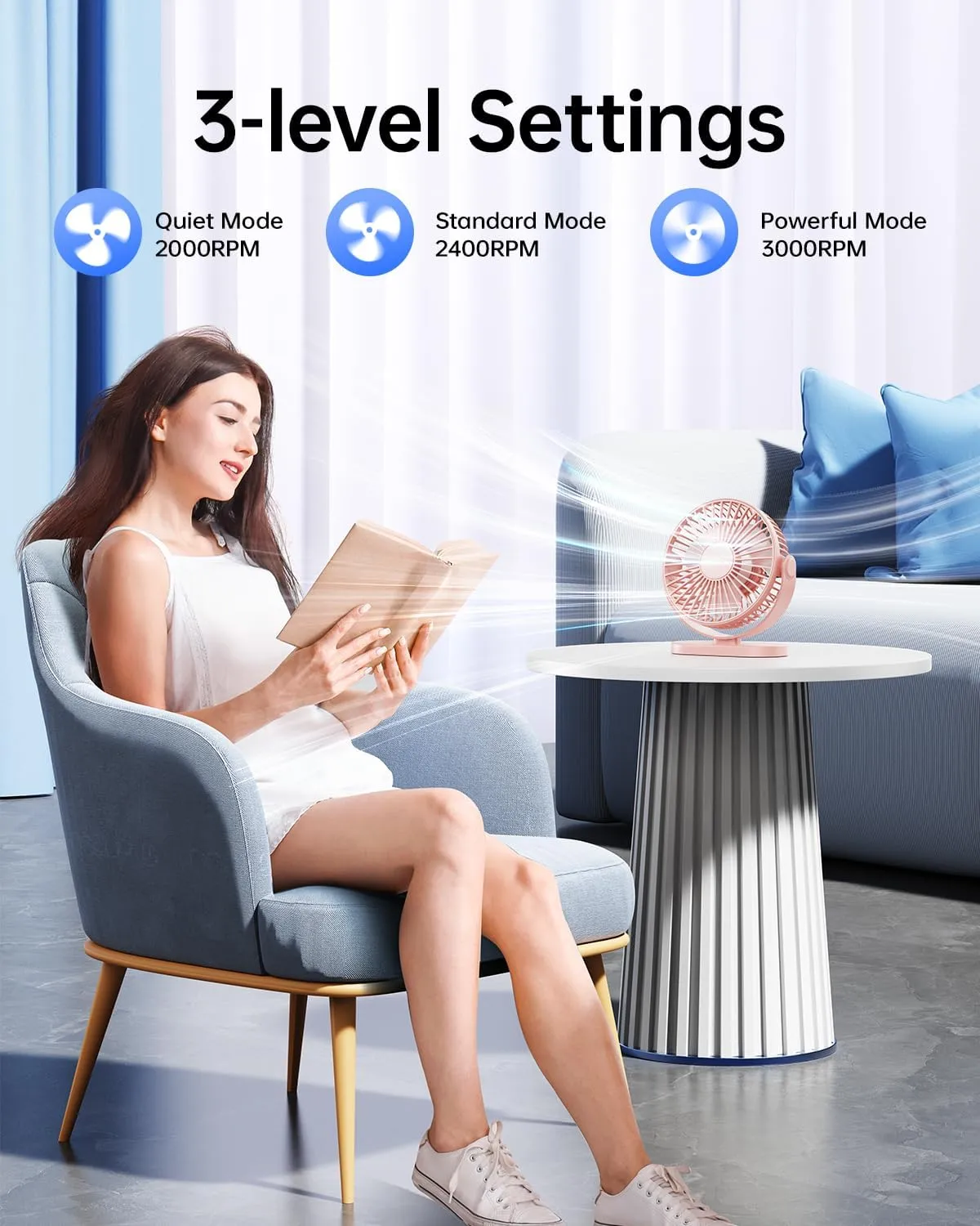 SWEETFULL USB Desk Fan Small Quiet - 3 Speeds Mini Personal Portable Fan 360 Rotation Adjustable, 5.5 Inch Office Table Cooling Gadgets on Desktop (Pink)