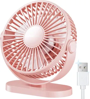 SWEETFULL USB Desk Fan Small Quiet - 3 Speeds Mini Personal Portable Fan 360 Rotation Adjustable, 5.5 Inch Office Table Cooling Gadgets on Desktop (Pink) USB desktop fan for workspace
