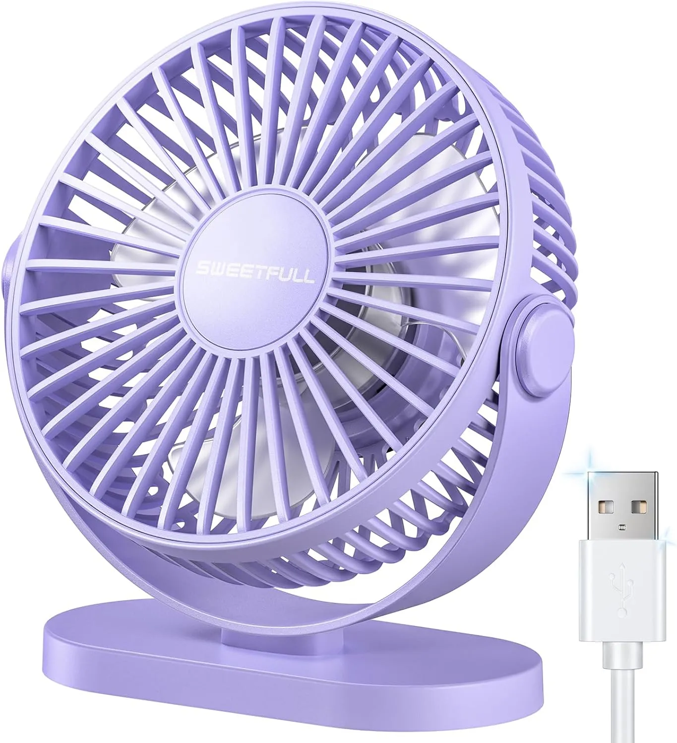 SWEETFULL USB Desk Fan Small Quiet - 3 Speeds Mini Personal Portable Fan 360 Rotation Adjustable, 5.5 Inch Office Table Cooling Gadgets on Desktop (Purple) USB desktop fan for workspace