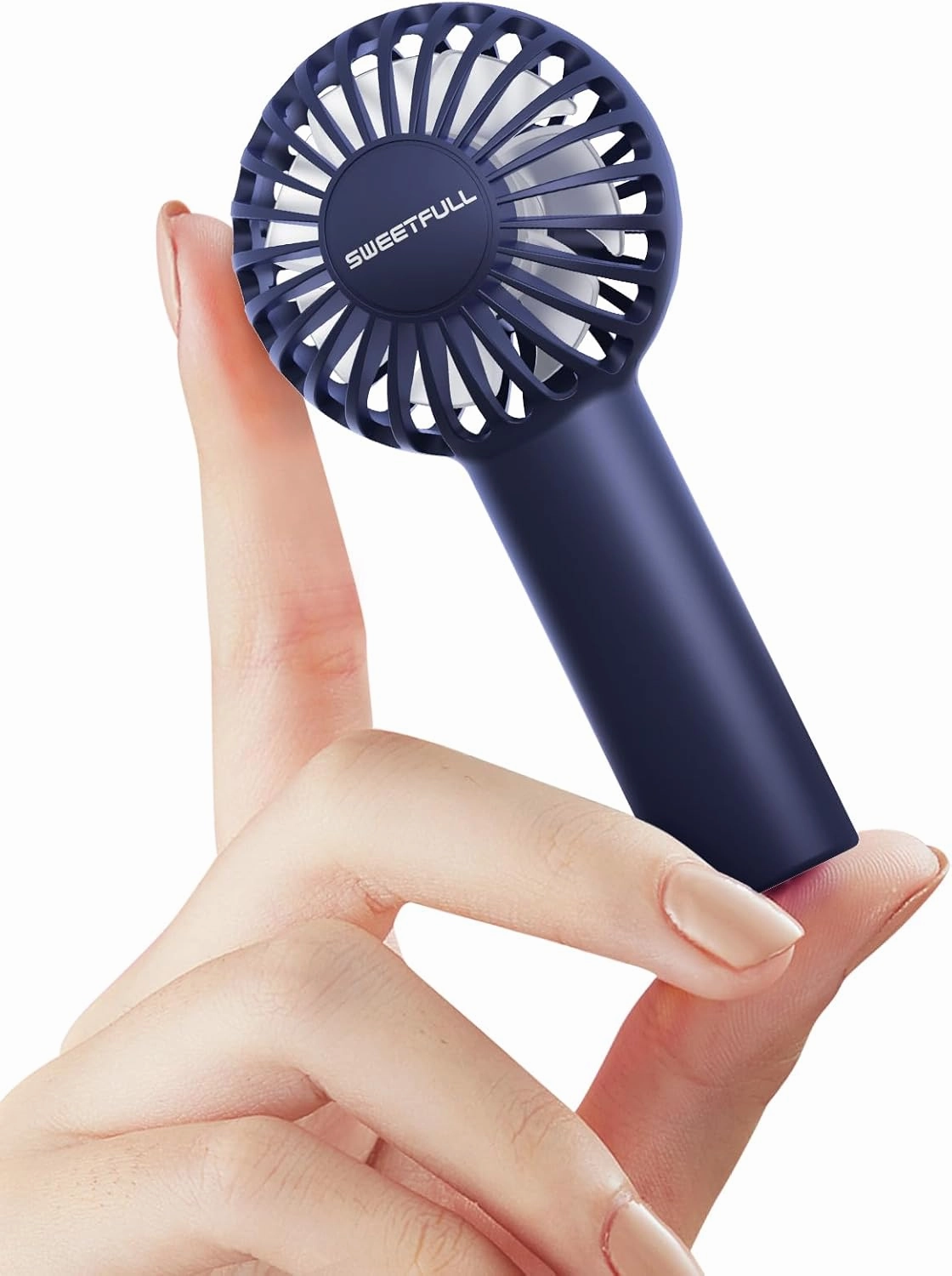 SWEETFULL Mini Portable Fan Powerful Handheld Fan Rechargeable,3 Speeds Personal Small Hand Fan for Travel Makeup Eyelash Fan for Stylish Kids Girls Women USB Cute Design Blue