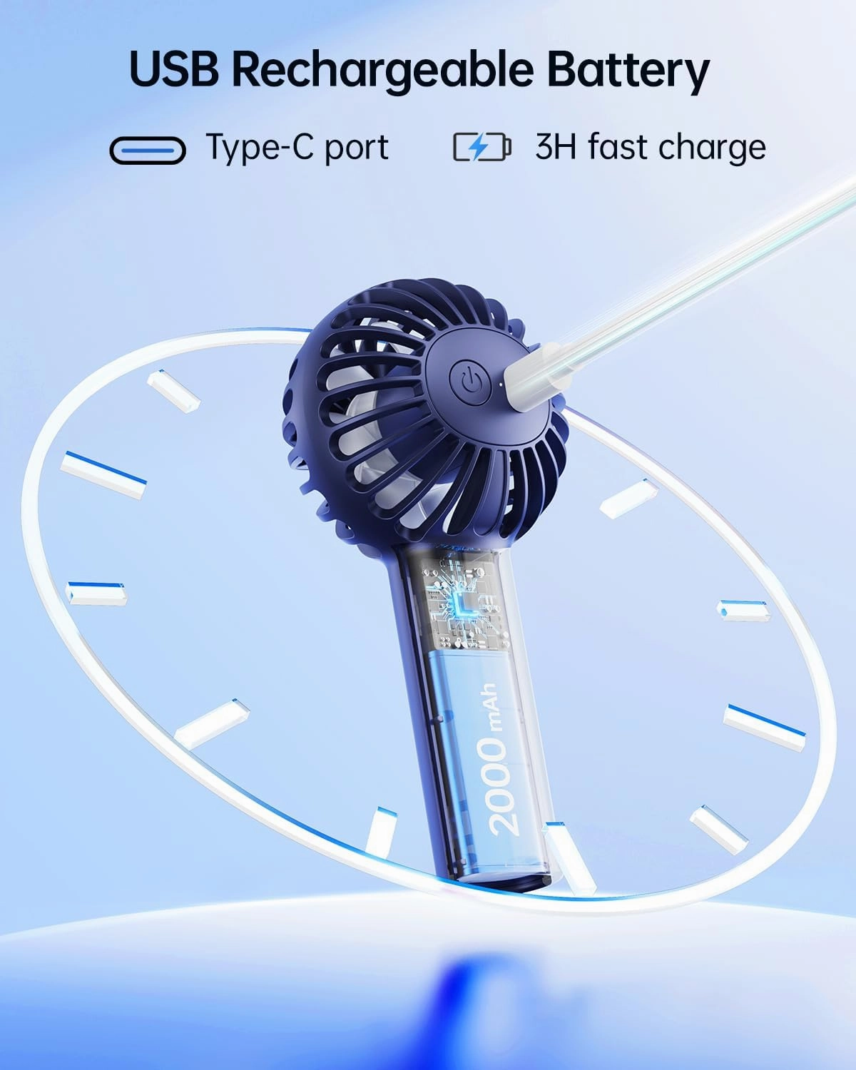 SWEETFULL Mini Portable Fan Powerful Handheld Fan Rechargeable,3 Speeds Personal Small Hand Fan for Travel Makeup Eyelash Fan for Stylish Kids Girls Women USB Cute Design Blue