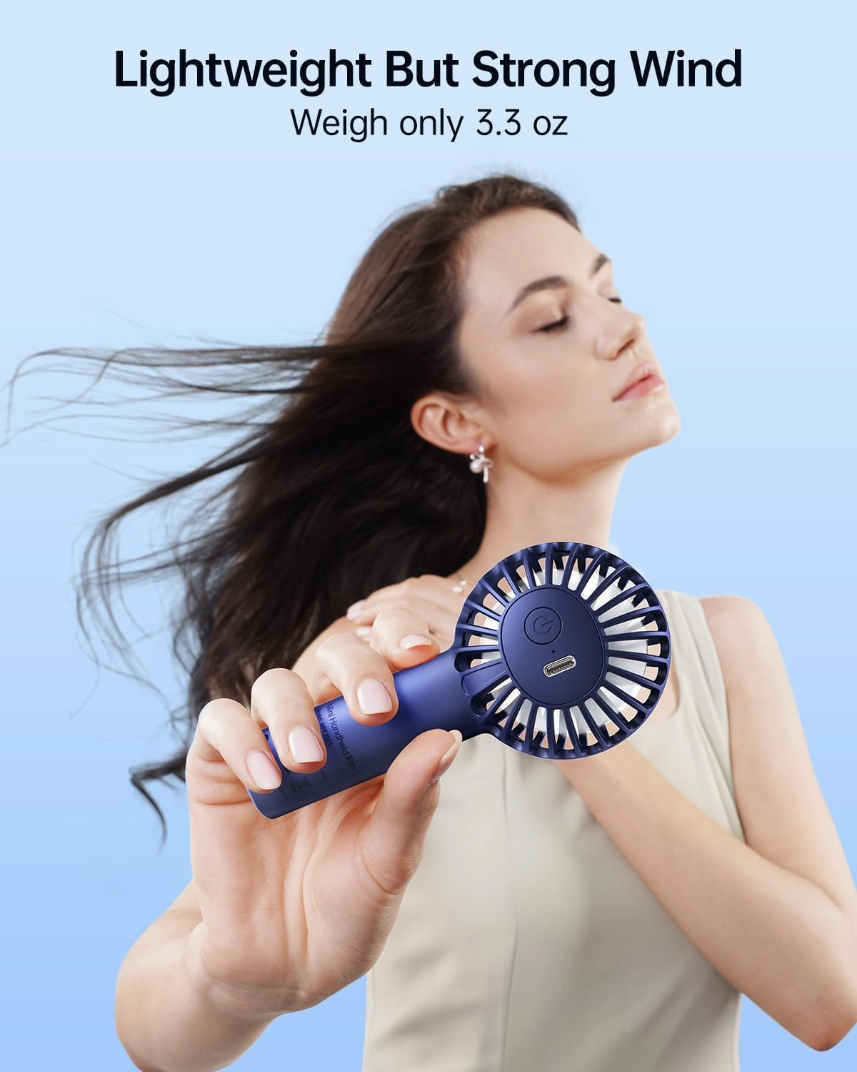 SWEETFULL Mini Portable Fan Powerful Handheld Fan Rechargeable,3 Speeds Personal Small Hand Fan for Travel Makeup Eyelash Fan for Stylish Kids Girls Women USB Cute Design Blue