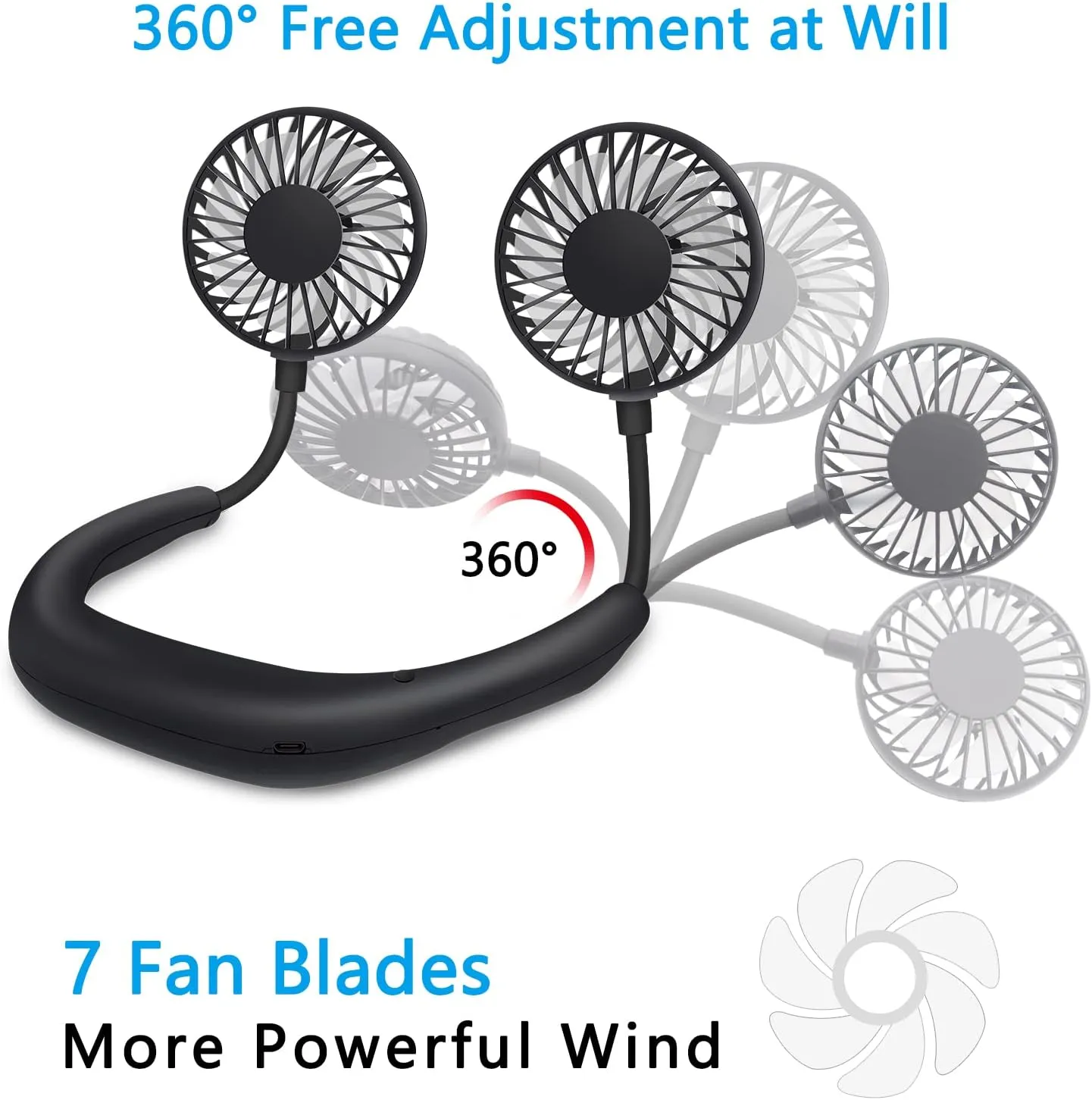 SZ-JIAHAIYU Portable Neck Fan Rechargeable USB Hands-Free Fan Personal 360 Double Headed Free Rotation 3 Speed Adjustable Wearable Face Mini Small Fan Perfect for Working, Office, Reading, Traveling