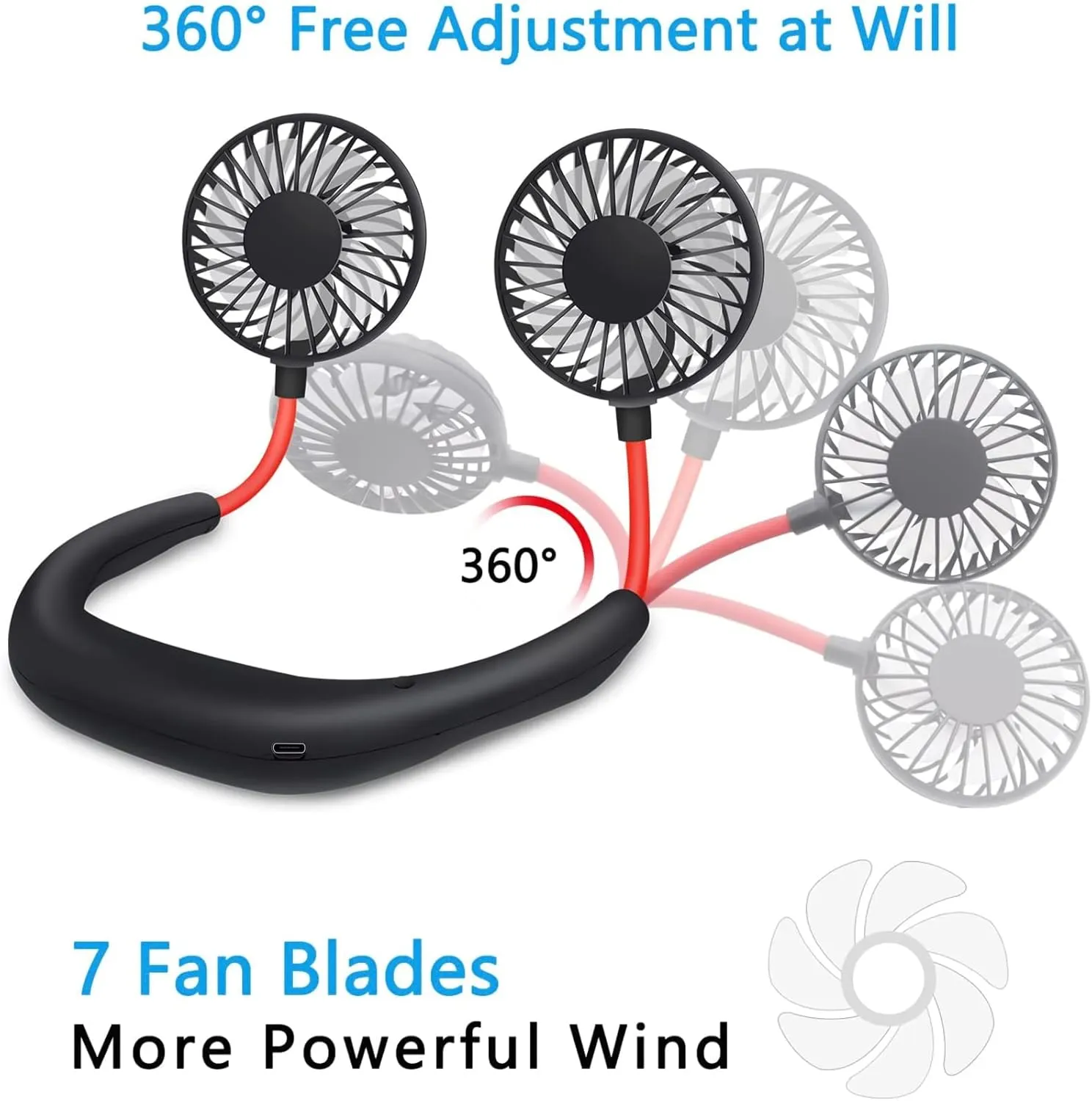 SZ-JIAHAIYU Portable Neck Fan Rechargeable USB Hands-Free Fan Personal 360 Double Headed Free Rotation 3 Speed Adjustable Wearable Face Mini Small Fan Perfect for Working, Office, Reading, Traveling