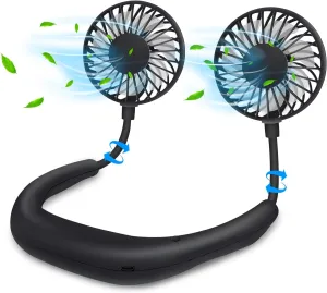 SZ-JIAHAIYU Portable Neck Fan Rechargeable USB Hands-Free Fan Personal 360 Double Headed Free Rotation 3 Speed Adjustable Wearable Face Mini Small Fan Perfect for Working, Office, Reading, Traveling Neck fan for hands-free comfort