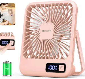 Table Fan Battery Rechargeable, 2000mAh 180 Foldable Portable Personal Fan With Power Display, Ultra Quiet Suitable for Home Office Travel Desktop Outdoor, 5 Speeds - Pink USB desktop fan for workspace