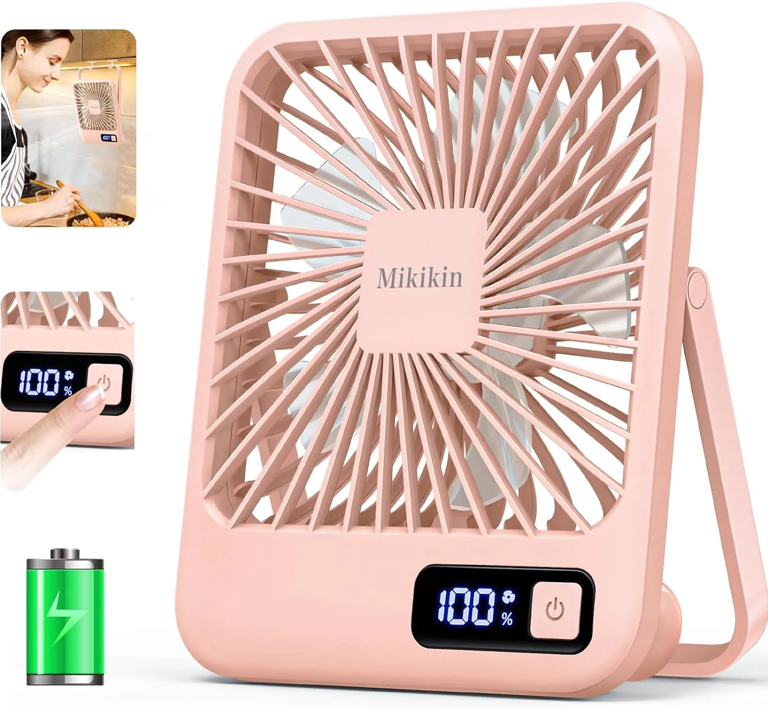 Table Fan Battery Rechargeable, 2000mAh 180 Foldable Portable Personal Fan With Power Display, Ultra Quiet Suitable for Home Office Travel Desktop Outdoor, 5 Speeds - Pink USB desktop fan for workspace