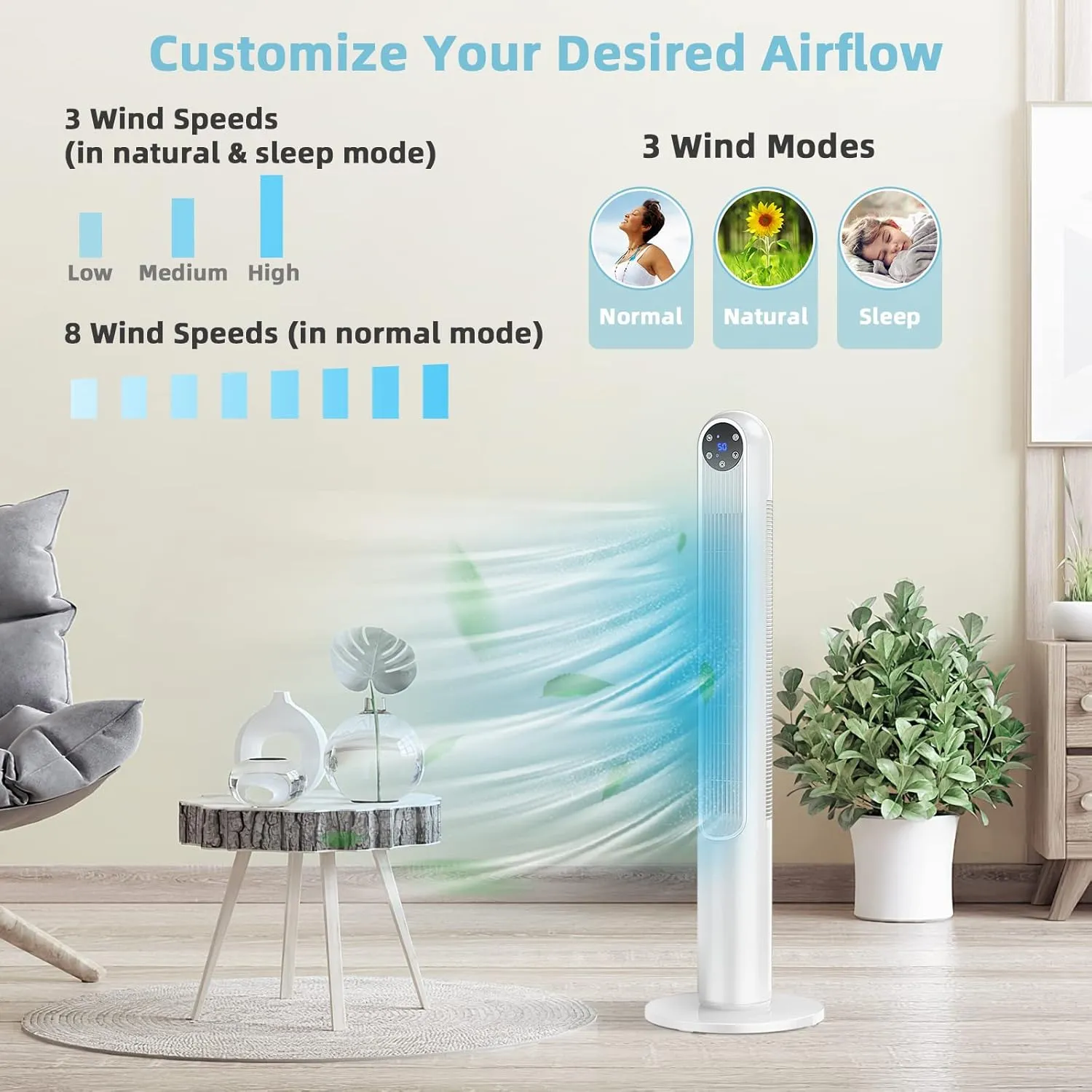Tangkula 42-Inch Tower Fan with Remote Control, 80 Oscillating Standing Fan w/LED Display, 12H Timer & 3 Wind Modes, Portable & Quiet Floor Bladeless Fan for Bedroom Living Room Home Office (White)
