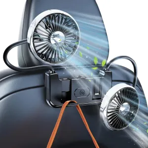 Tesla Fan, Dual Head Car Back Seat Fan for Tesla Model Y(Juniper)/3(Highland) Accessories 2026 2025 2024 2023 2022 2021, Car Fans Cooling Hooks for Backseat for Kids Baby Dog Rear Carseat Rear-mounted fan for childrens safety