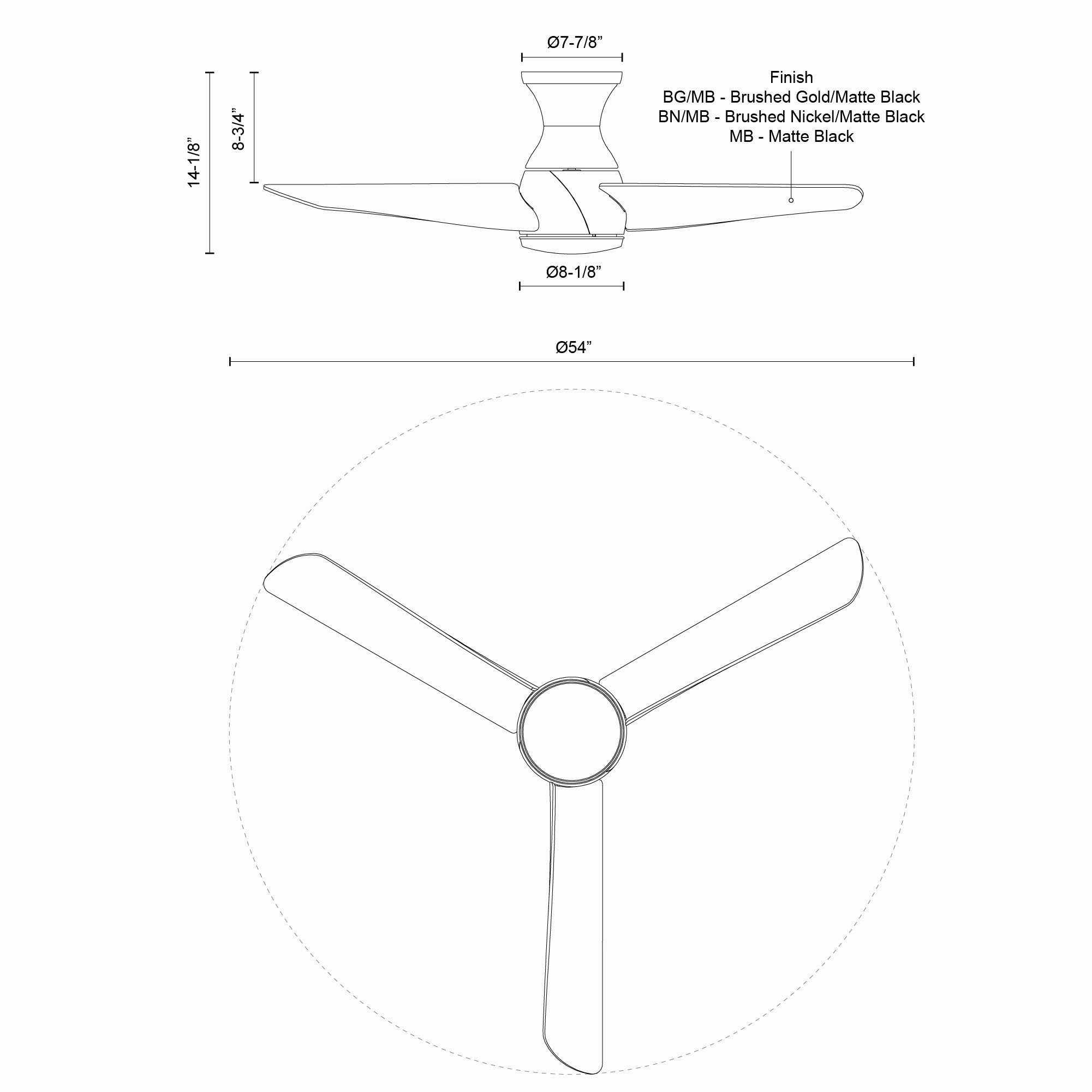 Thalia 54"Hugger Fan Brushed Nickel/Matte Black