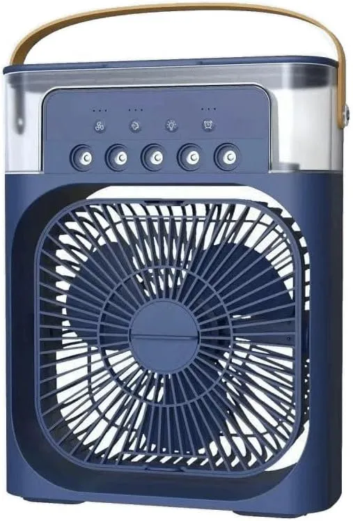 Three speed five nozzle 500ml water tank LED light USB power supply outdoor portable spray fan (without battery) (Blue) Desktop fan with humidification feature