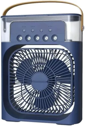Three speed five nozzle 500ml water tank LED light USB power supply outdoor portable spray fan (without battery) (Blue) Desktop fan with humidification feature