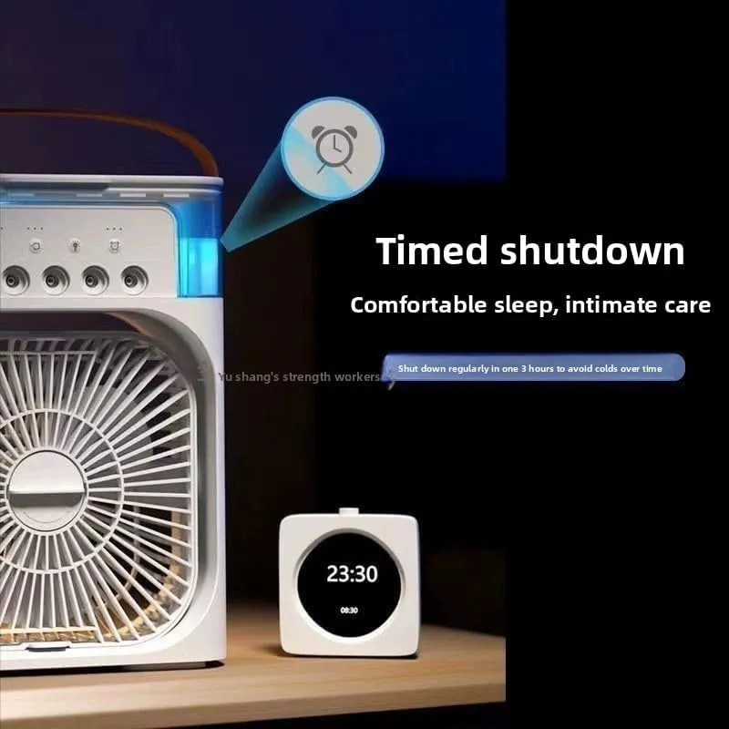 Three speed five nozzle 500ml water tank LED light USB power supply outdoor portable spray fan (without battery) (Blue)