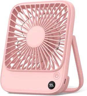 TOPK 5000mAh Portable Desk Fan Rechargeable, Battery Operated Desktop Fan, Quiet Thin Personal Fan with Power & Speed Display for Office,Travel,Library,Bedroom,Outdoor Pink USB desktop fan for workspace