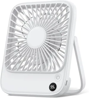 TOPK 5000mAh Portable Desk Fan Rechargeable, Battery Operated Desktop Fan, Quiet Thin Personal Fan with Power & Speed Display for Office,Travel,Library,Bedroom,Outdoor White USB desktop fan for workspace