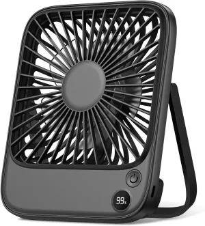 TOPK 5000mAh Portable Desk Fan Rechargeable, Cruise Ship Fan, Quiet Thin Battery Operated Desktop Personal Fan with Power & Speed Display for Office,Travel,Library,Sleeping,Outdoor Black USB desktop fan for workspace