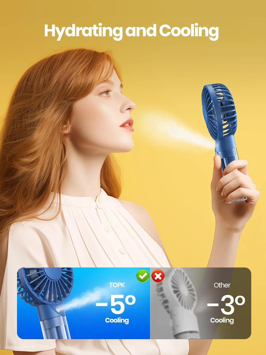 TOPK Portable Misting Fan - Rechargeable Handheld Personal Spray Water Mist Fan 32ml Water Tank Mini Cooling Hand Fans for Travel, Outdoors, Makeup, Camping, Home, and Office Use