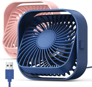 TOPK USB Desk Fan, [2Pack] Mini Fan, Strong Airflow & Quiet Operation, Three-Speed Wind Small Cooling Fan, 360 Rotatable Head for Home Office Table and Desktop Blue Pink USB desktop fan for workspace