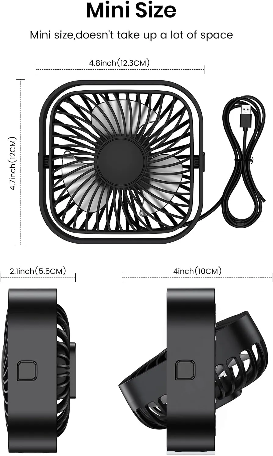 TOPK USB Desk Fan 2Pack Mini Personal Fan Portable, Strong Airflow & Quiet Operation, USB Powered, Three-Speed Wind Small USB Fan for Desk, 360 Rotatable Head for Home Office Table and Desktop Black