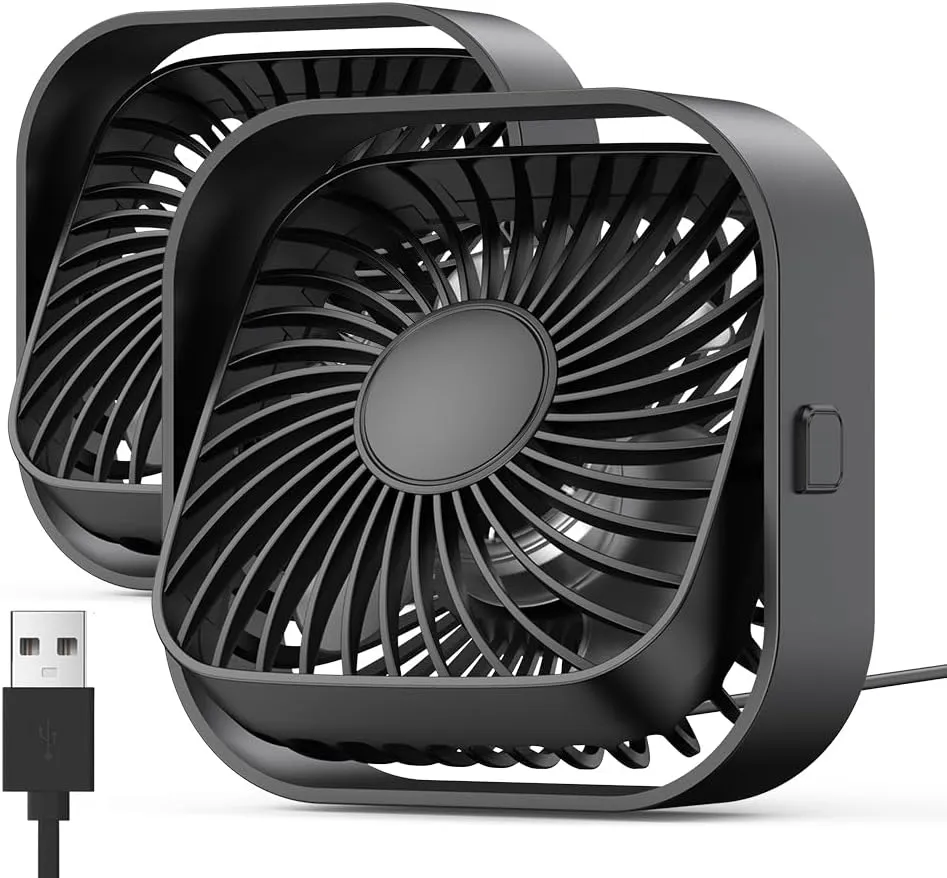 TOPK USB Desk Fan 2Pack Mini Personal Fan Portable, Strong Airflow & Quiet Operation, USB Powered, Three-Speed Wind Small USB Fan for Desk, 360 Rotatable Head for Home Office Table and Desktop Black USB desktop fan for workspace