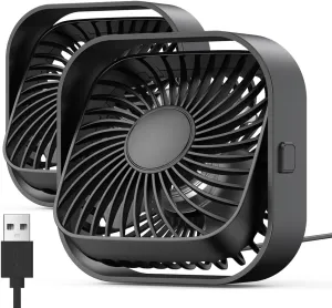 TOPK USB Desk Fan 2Pack Mini Personal Fan Portable, Strong Airflow & Quiet Operation, USB Powered, Three-Speed Wind Small USB Fan for Desk, 360 Rotatable Head for Home Office Table and Desktop Black USB desktop fan for workspace