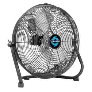Tornado 12 Inch High Velocity Metal Floor Fan, 3-Speed Powerful Cooling for Industrial, Commercial, and Home Spaces, 120Tilt, 6.0 FT Cord - UL safety Listed, Black 360-degree rotating fan for home use