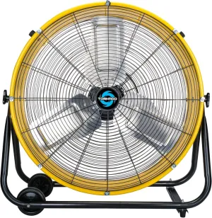 Tornado - 24 Inch High Velocity Heavy Duty Tilt Metal Drum Fan Yellow Commercial, Industrial Use 3 Speed 8540 CFM 1/3 HP 8 FT Cord UL Safety Listed (YELLOW) Fan with safety blade design
