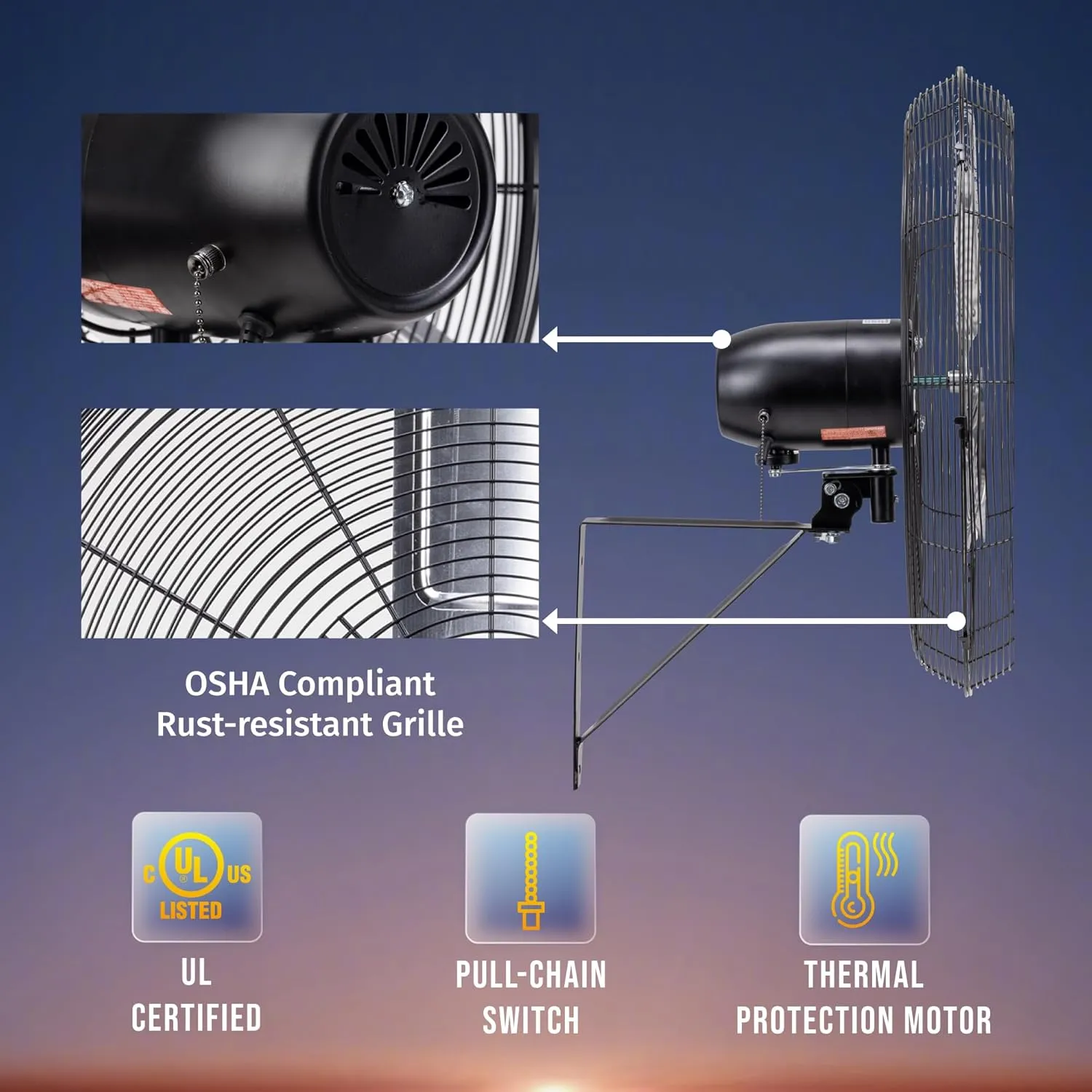 Tornado 24 Inch Pro Series High-Velocity Oscillating Wall Fan  3-Speed, 7200 CFM, 6.6 FT Cord  UL Safety Certified for Commercial & Industrial Use
