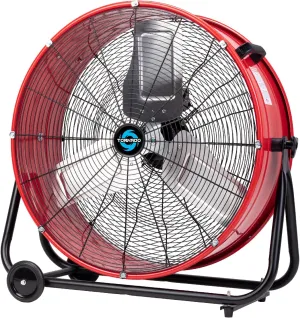 Tornado 8800 CFM Wide Version Metal Drum Fan 24 Inch High Velocity Fan Heavy Duty Tilt Red Commercial, Industrial Use 3 Speed - 8 FT Cord UL Safety Listed Fan with safety blade design
