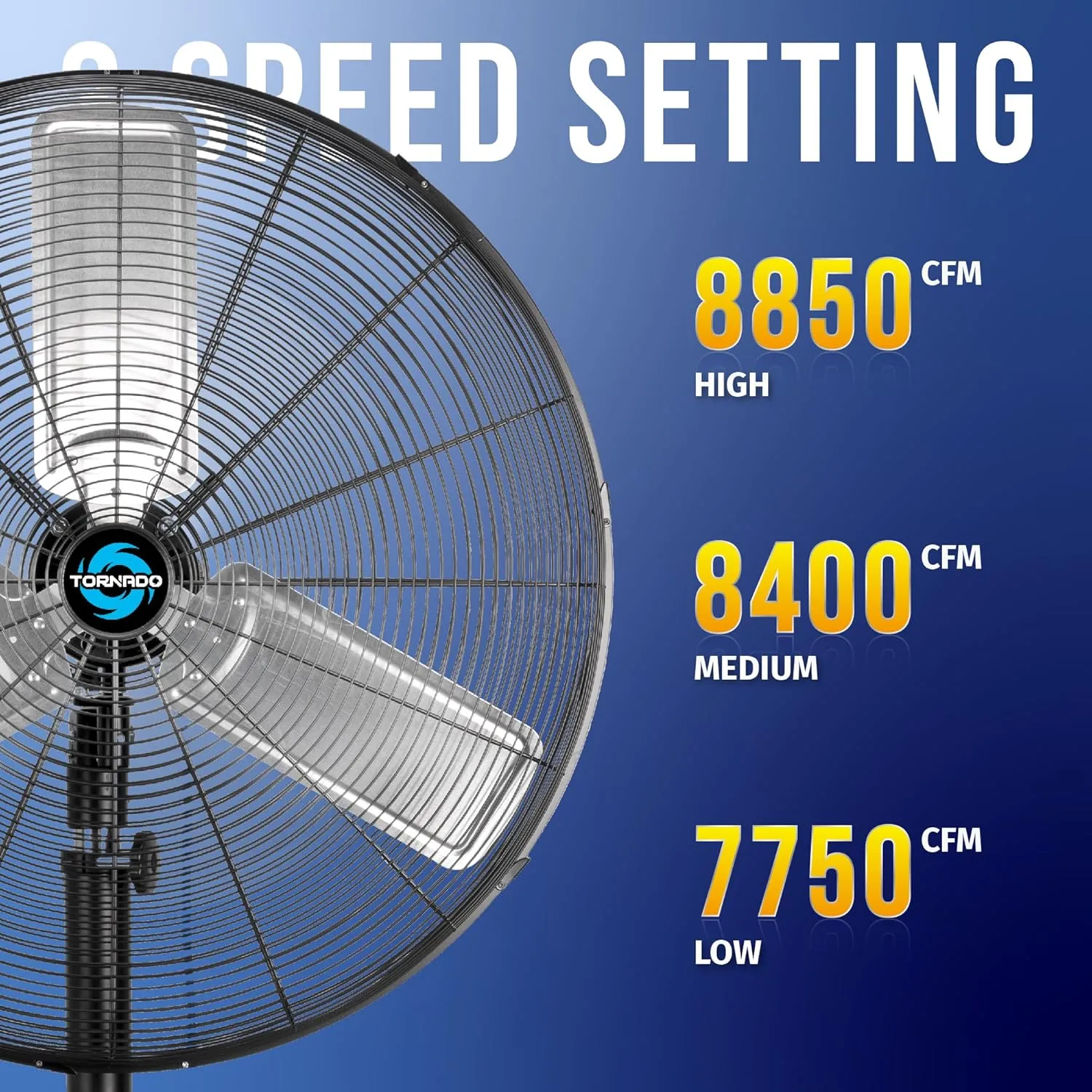 Tornado Commercial Industrial 3 Aluminum Blade Stationary Pedestal Fan, 30 Inch, Oscillating, High Velocity 8850 CFM, UL Safety Listed, Black