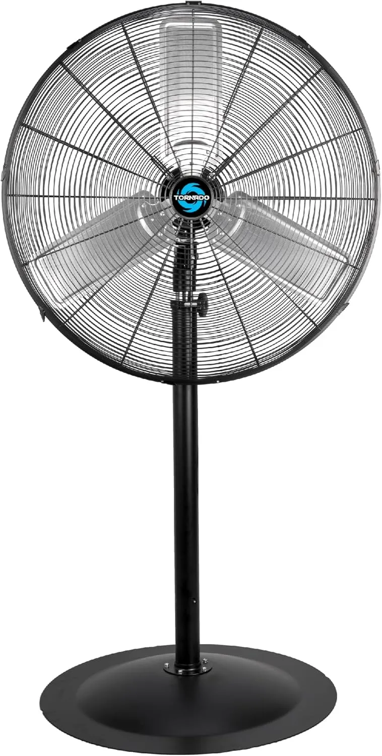 Tornado Commercial Industrial 3 Aluminum Blade Stationary Pedestal Fan, 30 Inch, Oscillating, High Velocity 8850 CFM, UL Safety Listed, Black Fan with safety blade design