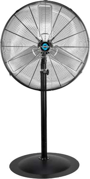 Tornado Commercial Industrial 3 Aluminum Blade Stationary Pedestal Fan, 30 Inch, Oscillating, High Velocity 8850 CFM, UL Safety Listed, Black Fan with safety blade design