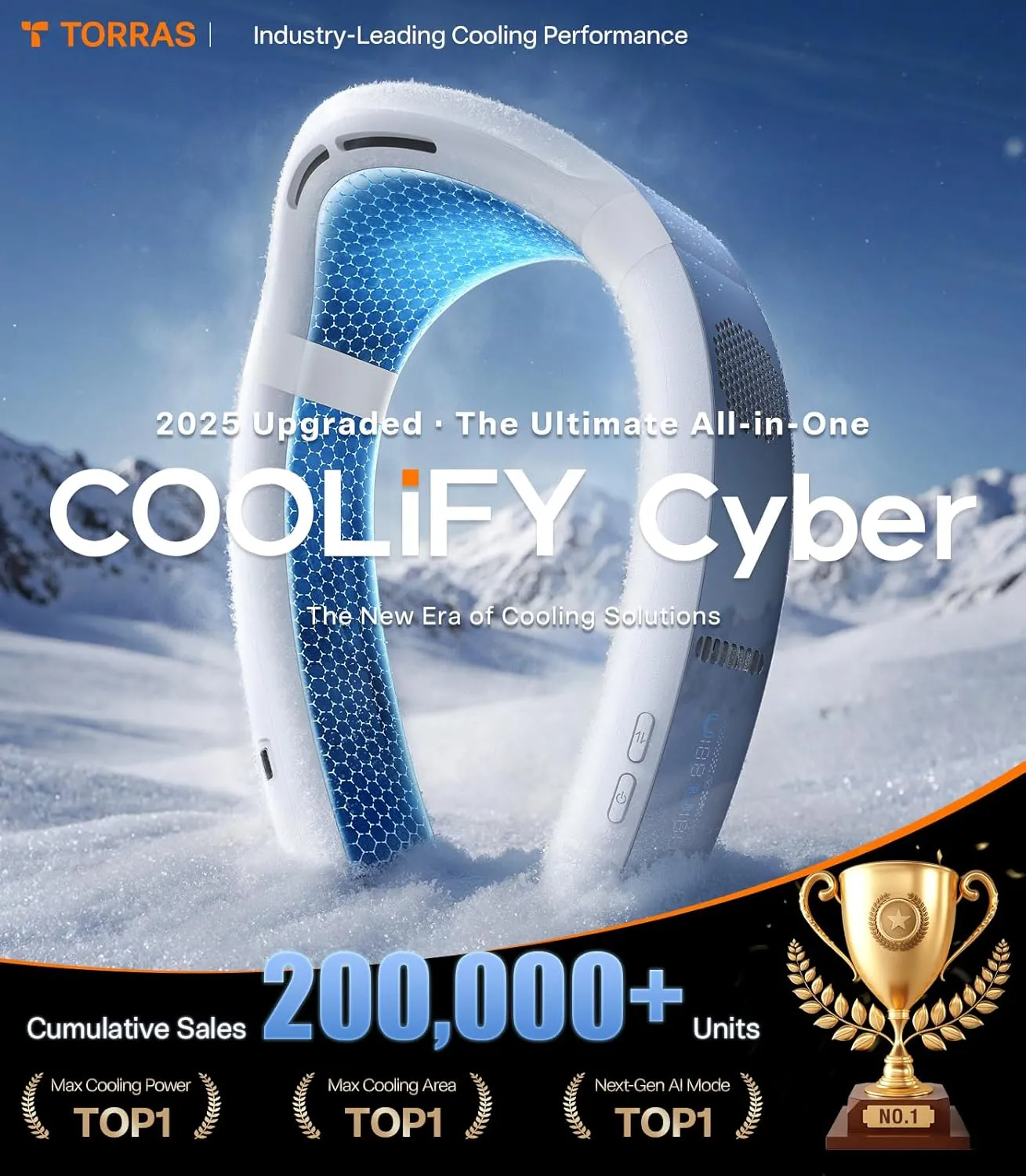 TORRAS 2025 Top Al Neck Fan Air Conditioner Coolify Cyber, Portable Personal Neck Fans that Blow Cold AirNo.1 Dual-Coolest Wind & 720 Immersive CoolingRechargeable for Outdoor/Indoor. Gift for Dad
