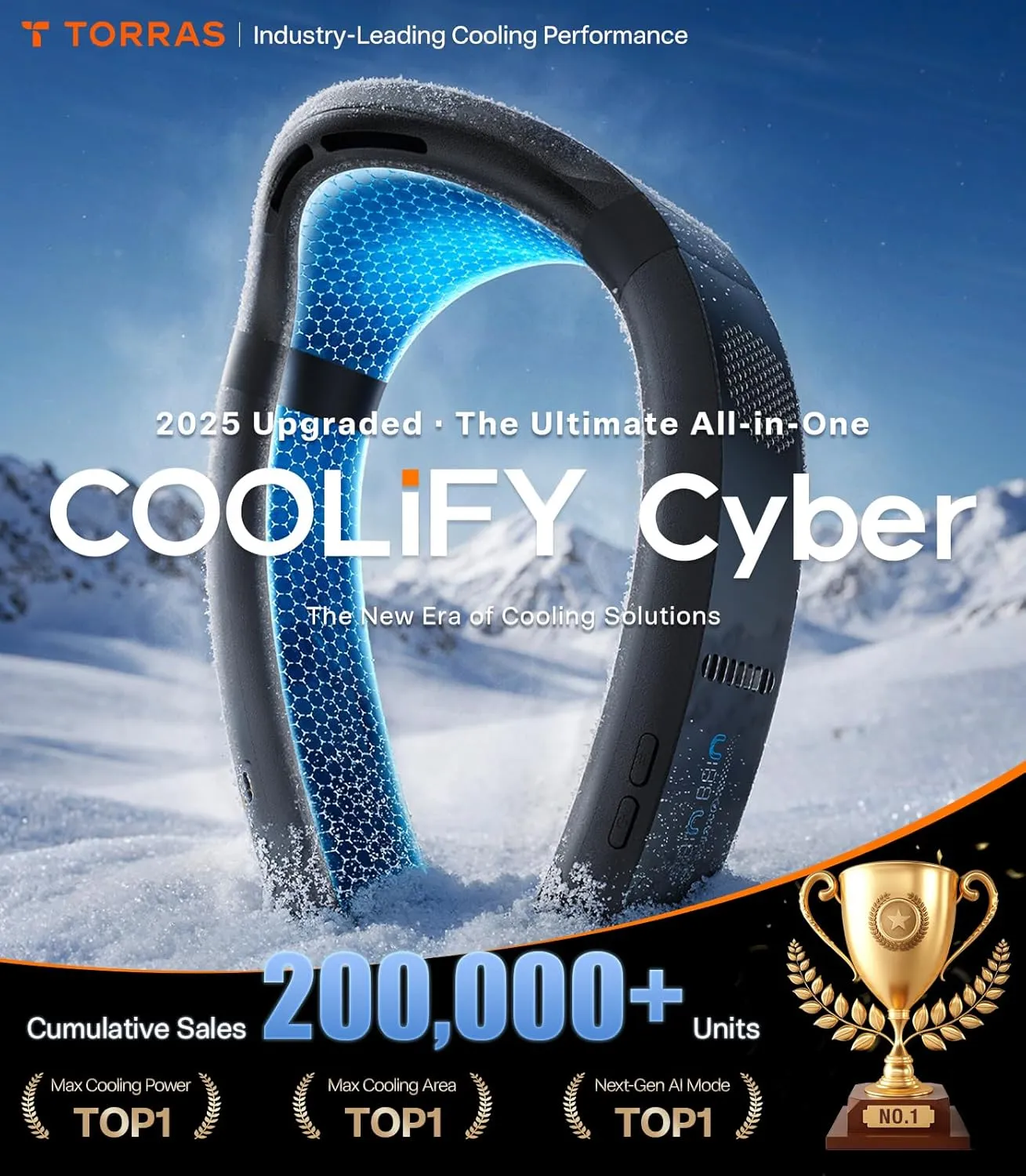 TORRAS 2025 Top Al Neck Fan Air Conditioner Coolify Cyber, Portable Personal Neck Fans that Blow Cold AirNo.1 Dual-Coolest Wind & 720 Immersive CoolingRechargeable for Outdoor/Indoor. Gifts for Dad